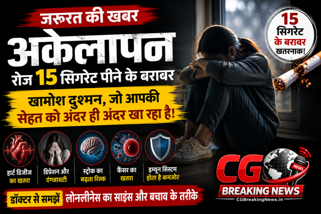 अकेले बैठे व्यक्ति के साथ अकेलेपन के स्वास्थ्य जोखिमों को दर्शाती जागरूकता तस्वीर
