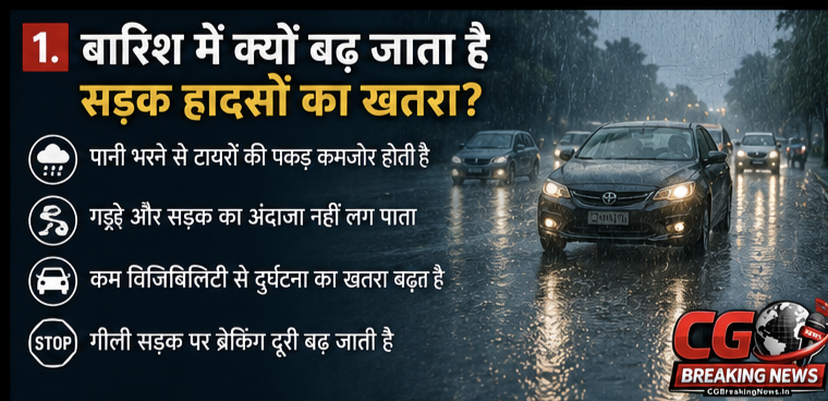 "बारिश में सड़क हादसों का खतरा और सुरक्षित ड्राइविंग के जरूरी सुझाव।"