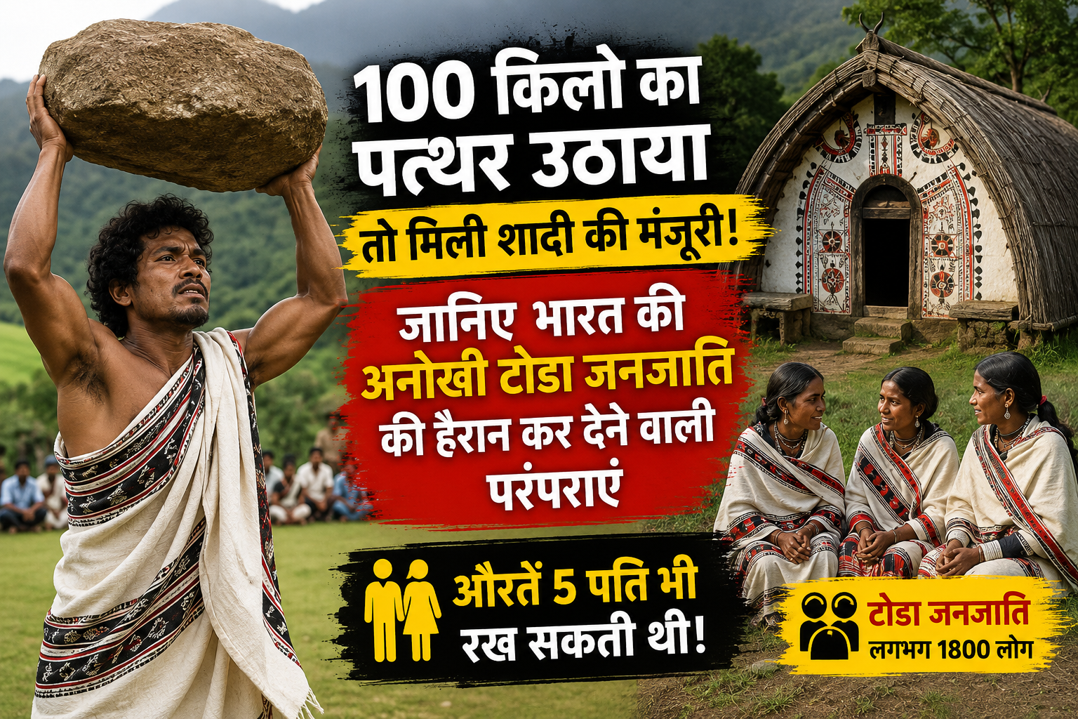 100 किलो का पत्थर उठाते युवक की प्रतीकात्मक तस्वीर, टोडा जनजाति की ऐतिहासिक विवाह परंपरा