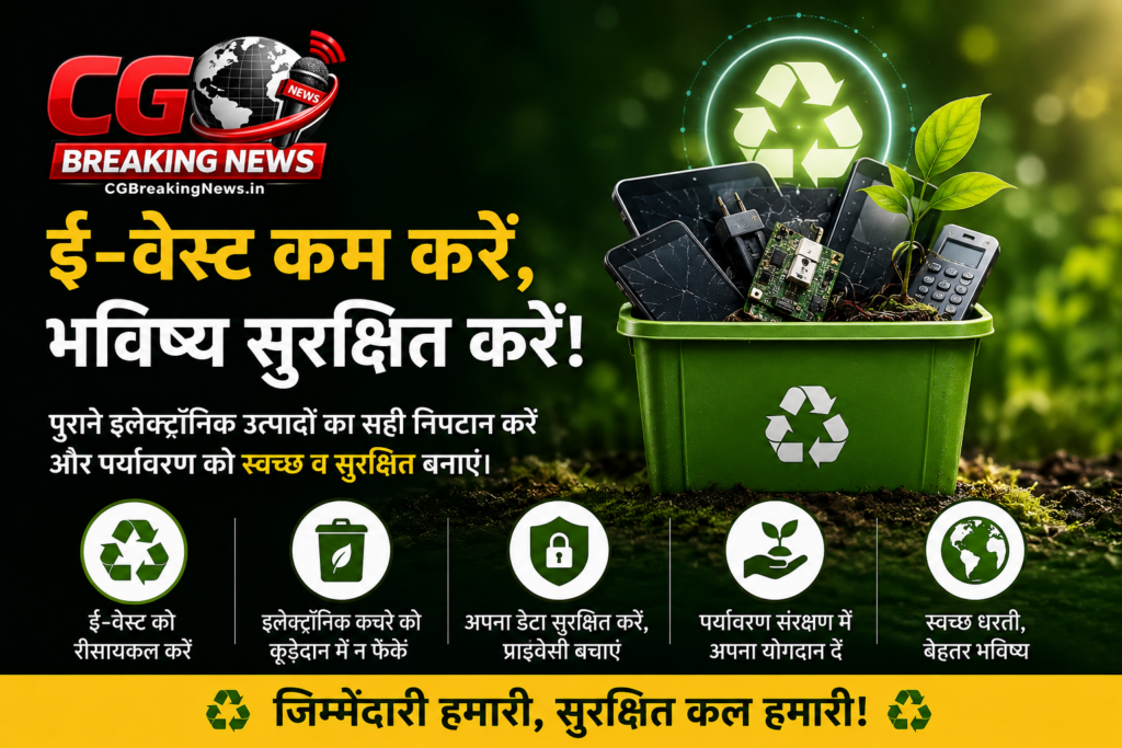 ई-वेस्ट कम करें, भविष्य सुरक्षित करें – पुराने इलेक्ट्रॉनिक कचरे का सही निपटान, रीसाइक्लिंग और डेटा सुरक्षा का संदेश